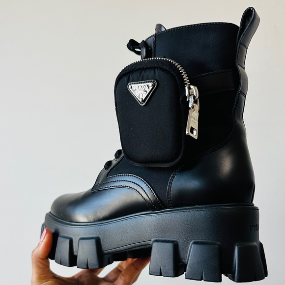 Prada Black Leather & Nylon Monolith Combat Boots w Detachable Mini Bags & Box - Picture 6 of 17